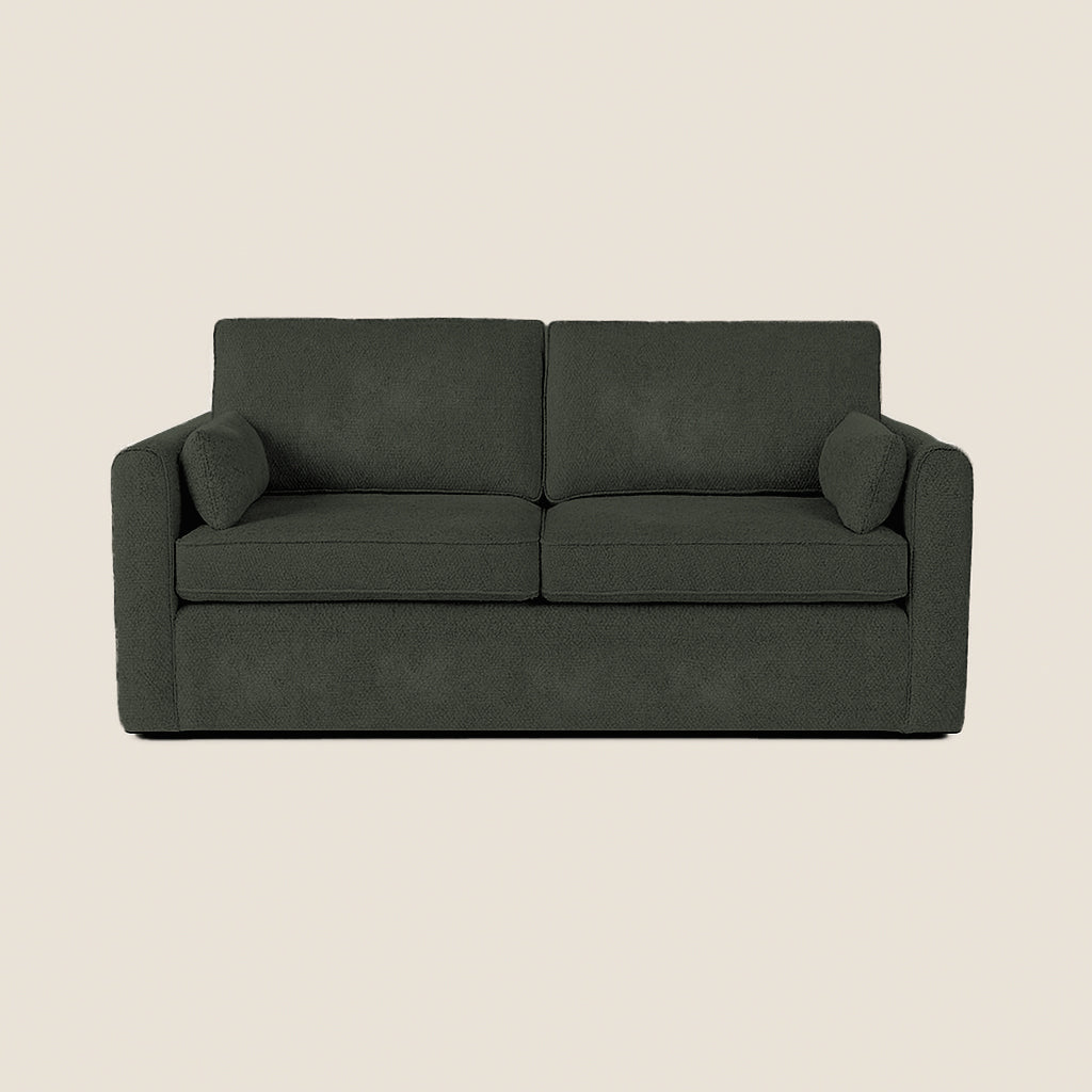 Dark gray sofa on a beige background