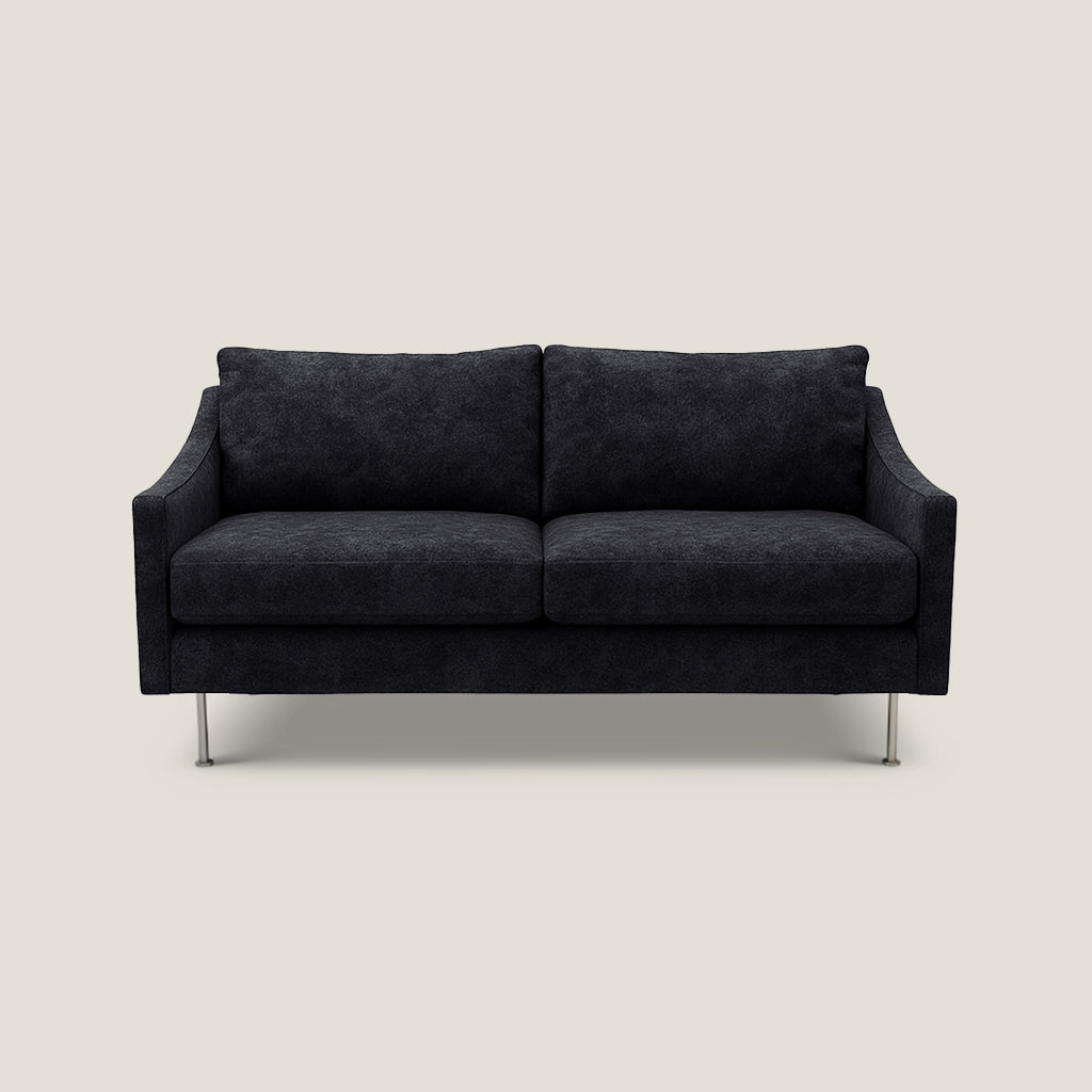 Dark gray sofa on a light beige background